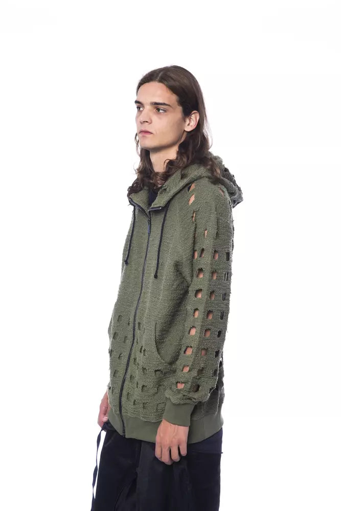 Army Cotton Men Sweater with Hood and Zip Closure