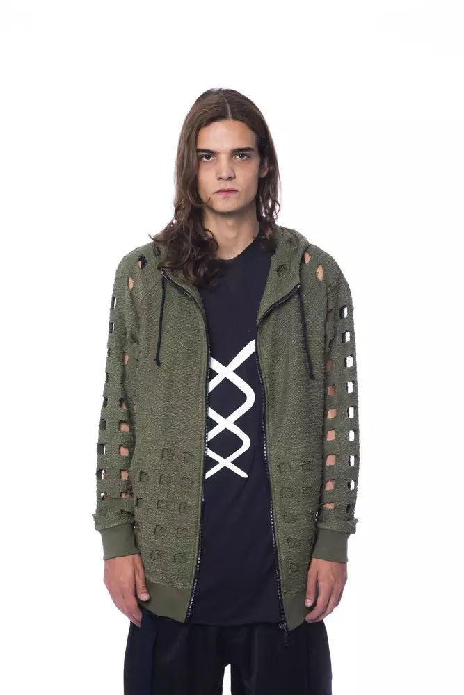 Army Cotton Men Sweater with Hood and Zip Closure