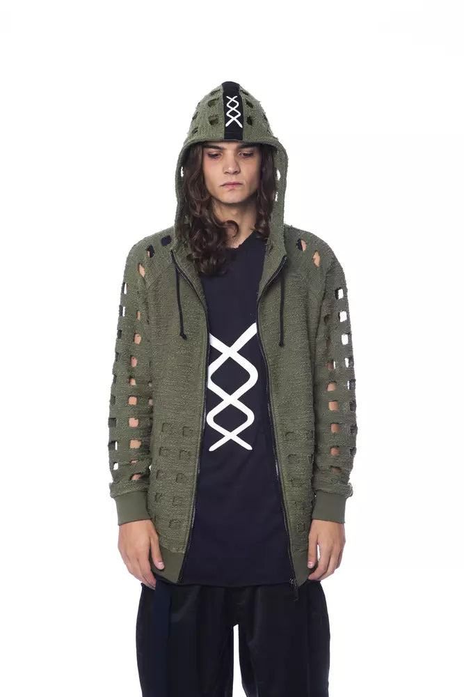 Army Cotton Men Sweater with Hood and Zip Closure