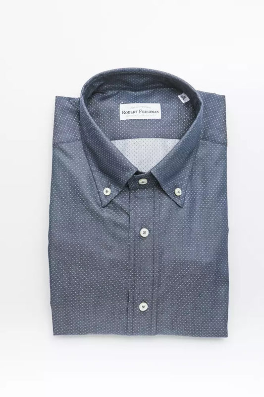 "Blue Cotton Men Shirt with Button Down Design"