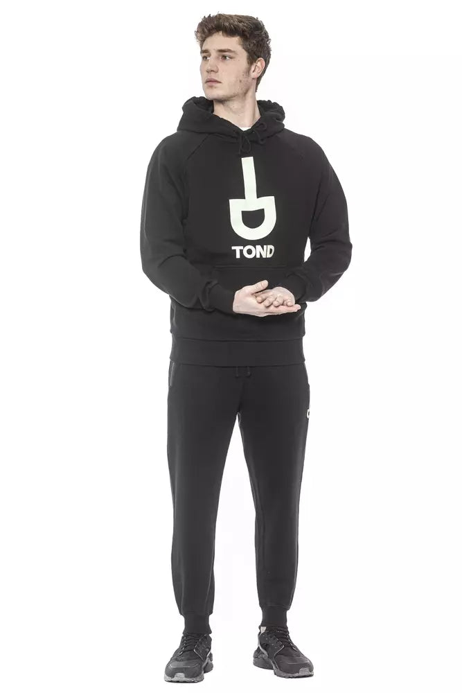 Black Cotton Men Sweater with Drawstring Hood