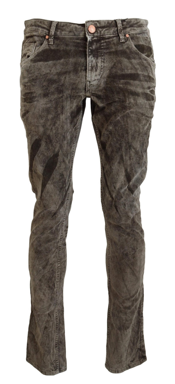 Acht Gray Washed Cotton Corduroy Slim Fit Men Jeans