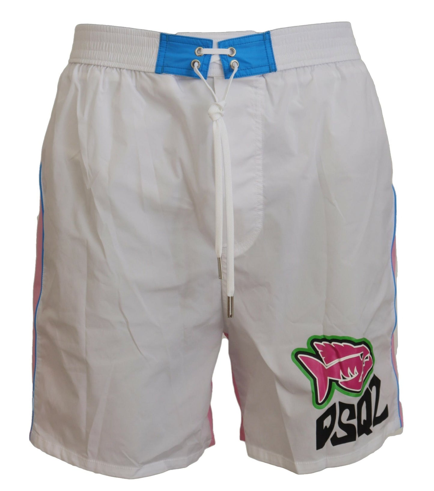 Chic White & Pink Print Swim Shorts