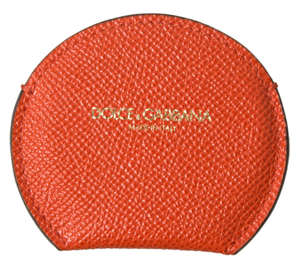 Dolce & Gabbana Orange Calfskin Leather Round Logo Hand Mirror Holder