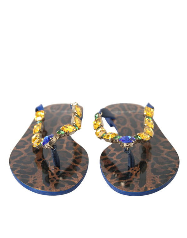 Dolce & Gabbana Blue Crystals Flats Sandals Beachwear Shoes