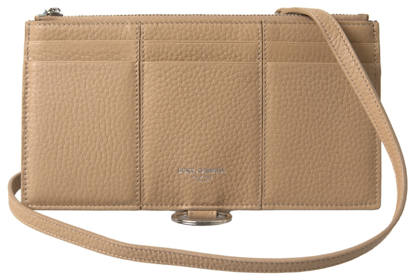 Elegant Beige Leather Wallet with Detachable Strap
