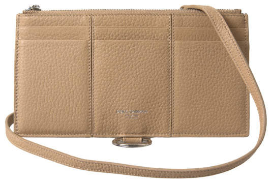 Elegant Beige Leather Wallet with Detachable Strap