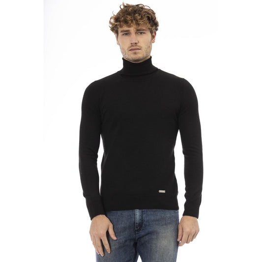 Black Wool Men Sweater Turtleneck Long Sleeve