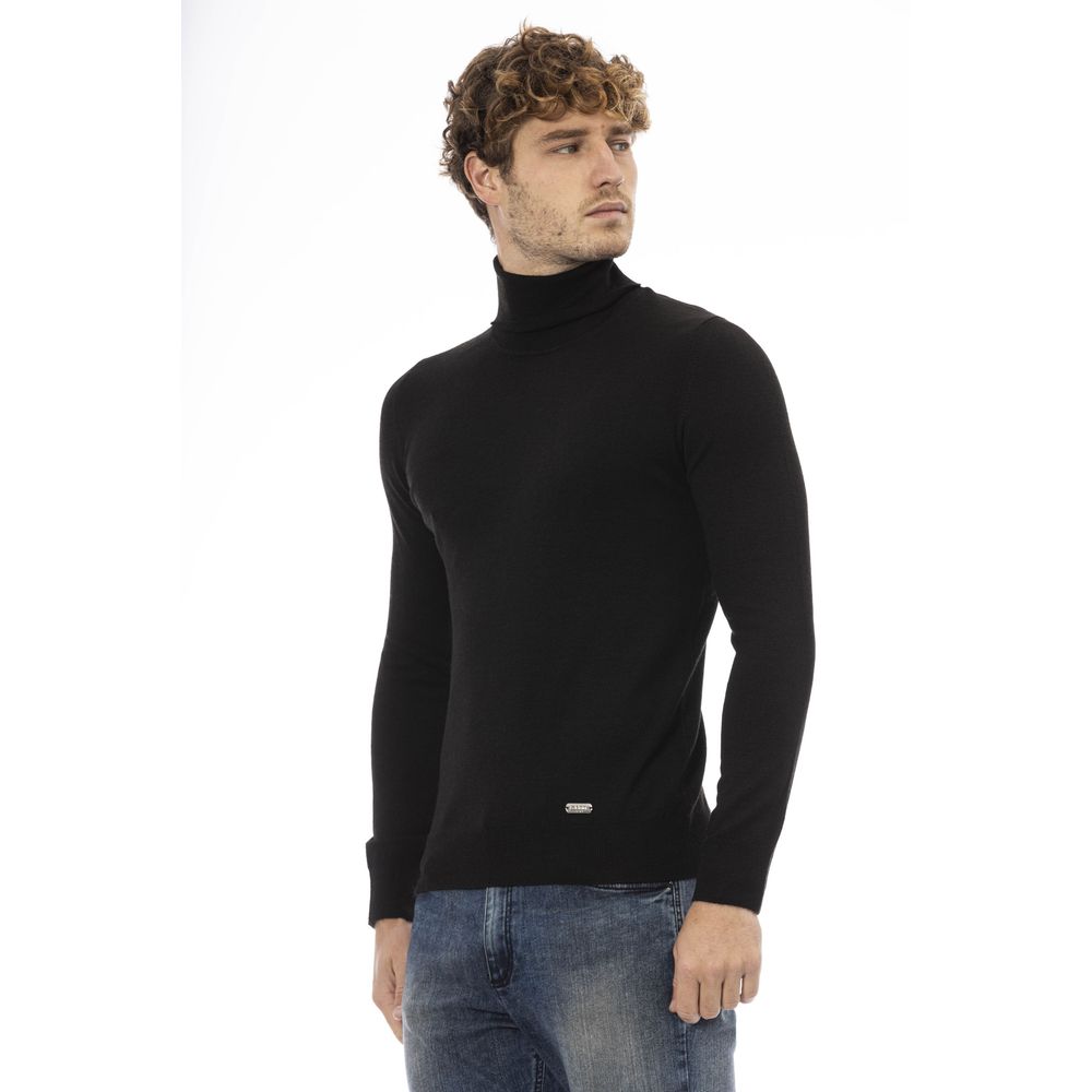 Black Wool Men Sweater Turtleneck Long Sleeve