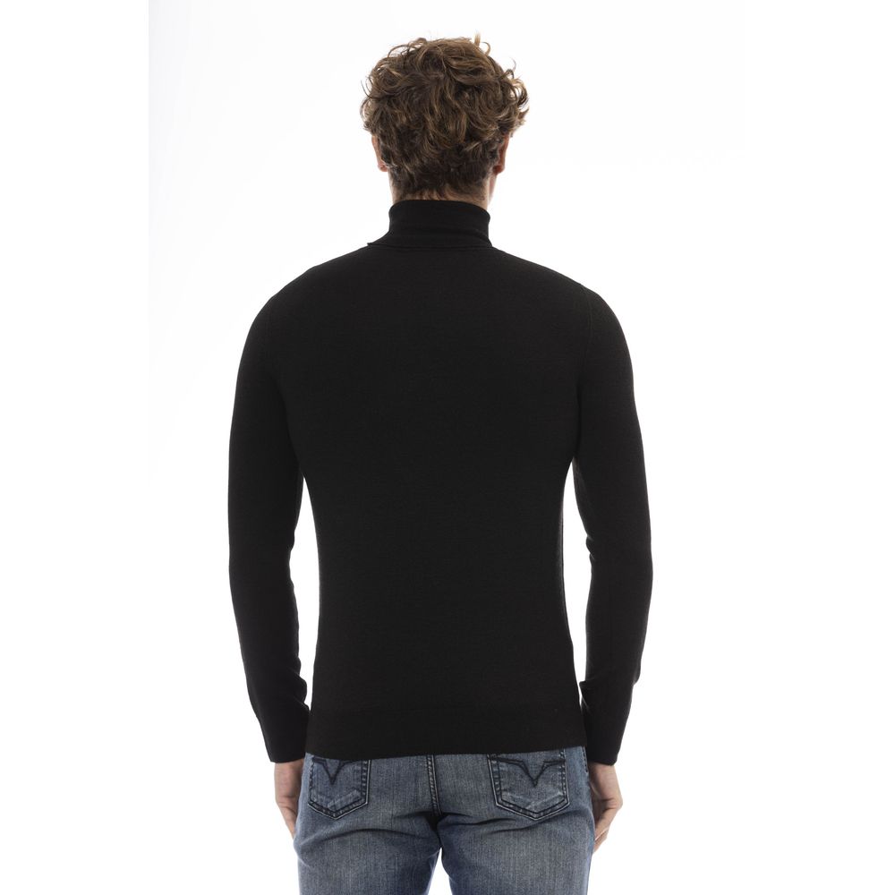 Black Wool Men Sweater Turtleneck Long Sleeve