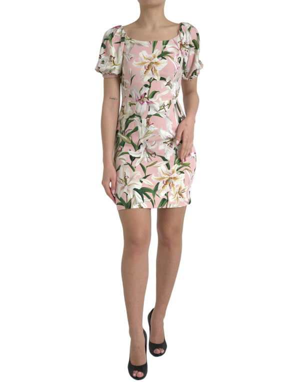 Dolce & Gabbana Pink Lily Viscose Sheath Stretch Mini Dress