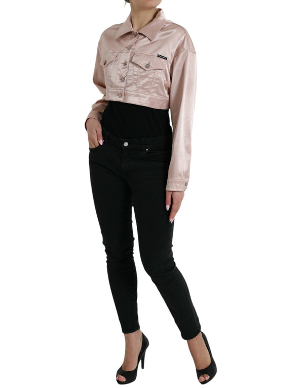 Dolce & Gabbana Pink Cotton Stretch Collared Cropped Jacket