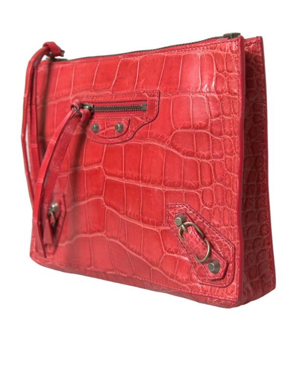Balenciaga Red Exotic Skin Leather Classic Pouch Purse Wristlet Bag