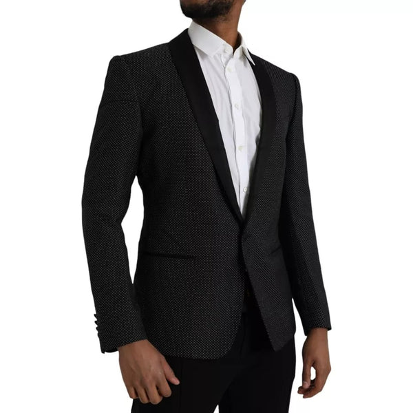 Dolce & Gabbana Dark Gray Jacquard MARTINI Single Breasted Coat Blazer