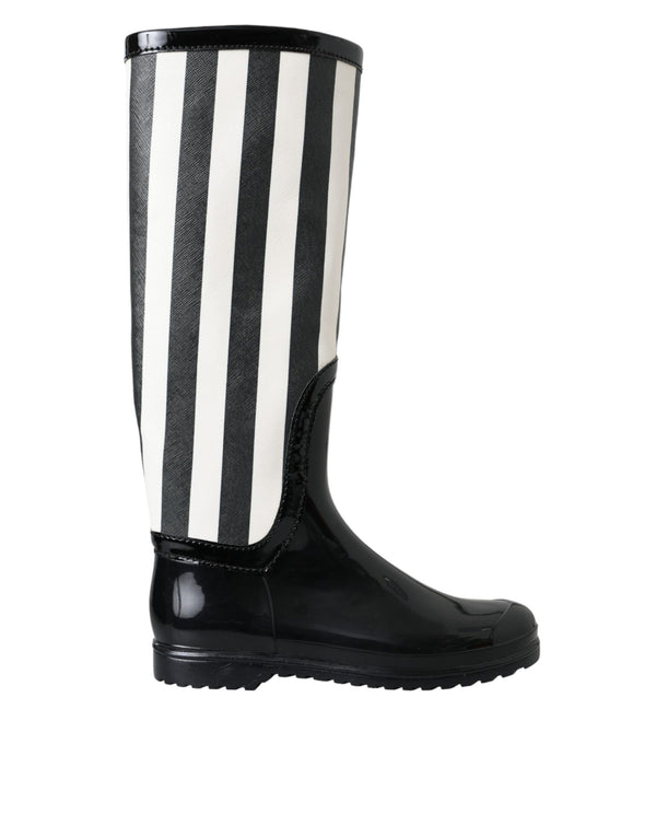 Dolce & Gabbana Black Rubber Knee High Flat Boots Shoes