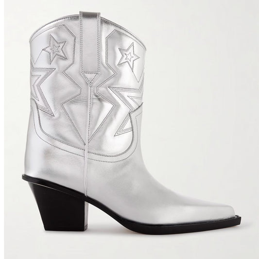 Gray Leather Women Ankle Boot