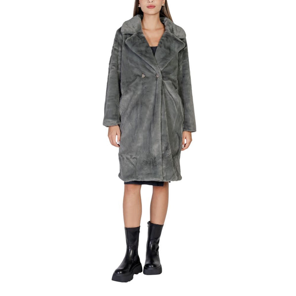 ICHI Black Polyester Coat