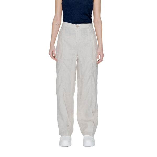 Street One Beige Linen Flared Pants