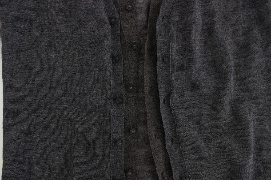 Elegant Gray Wool Blend Cardigan Sweater