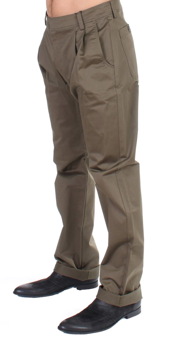 GF Ferre Green Cotton Stretch Comfort Fit Pants