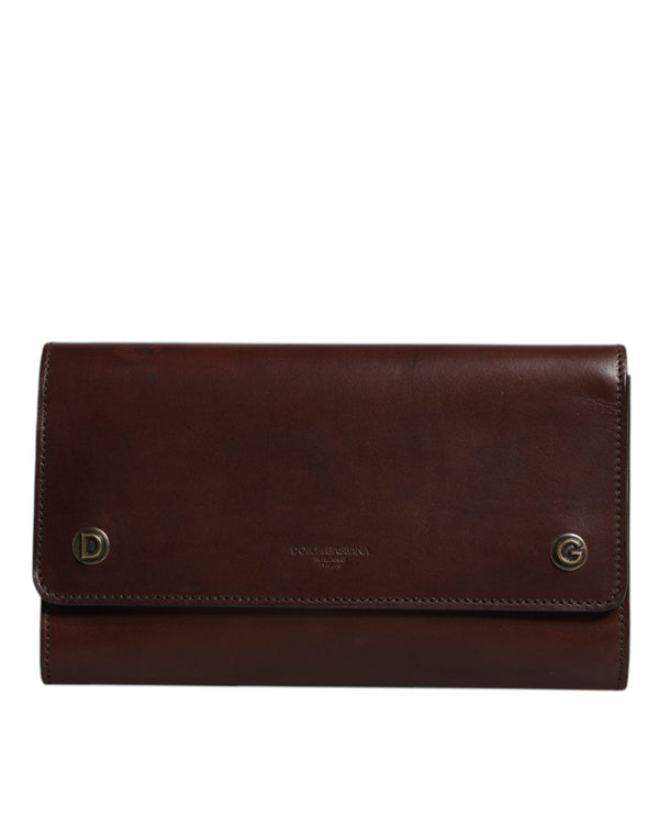 Dolce & Gabbana Brown Leather Logo Embossed Crossbody Bag