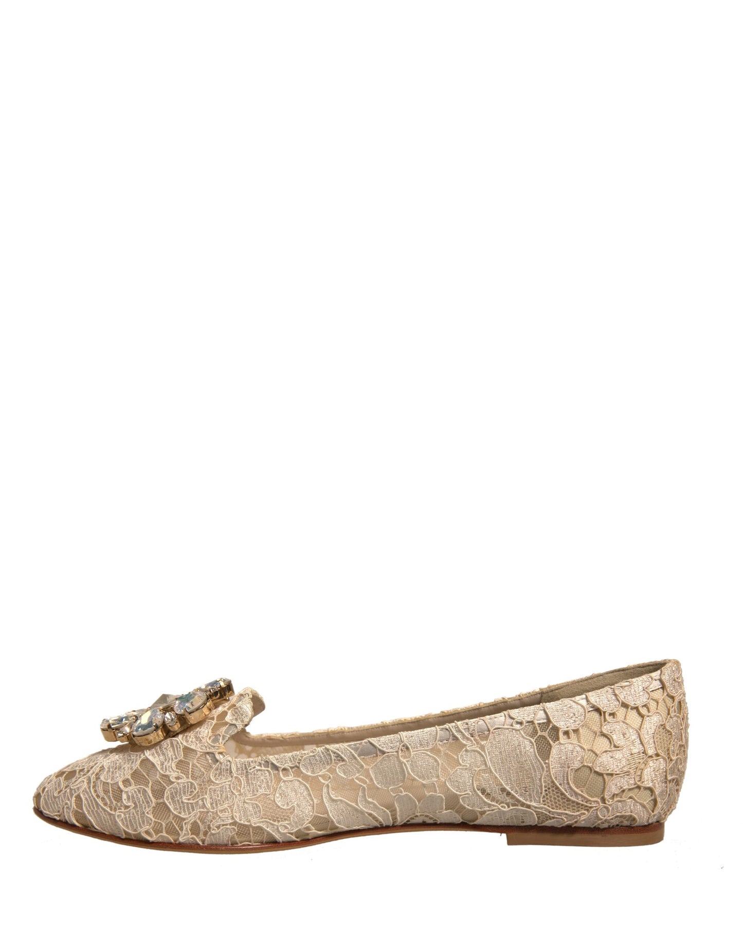 Beige Crystal Loafer Lace Ballet Flats Shoes