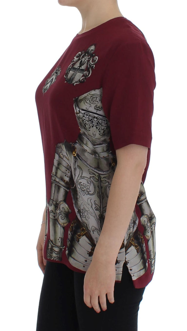 Dolce & Gabbana Red Knight Print Silk Blouse T-shirt