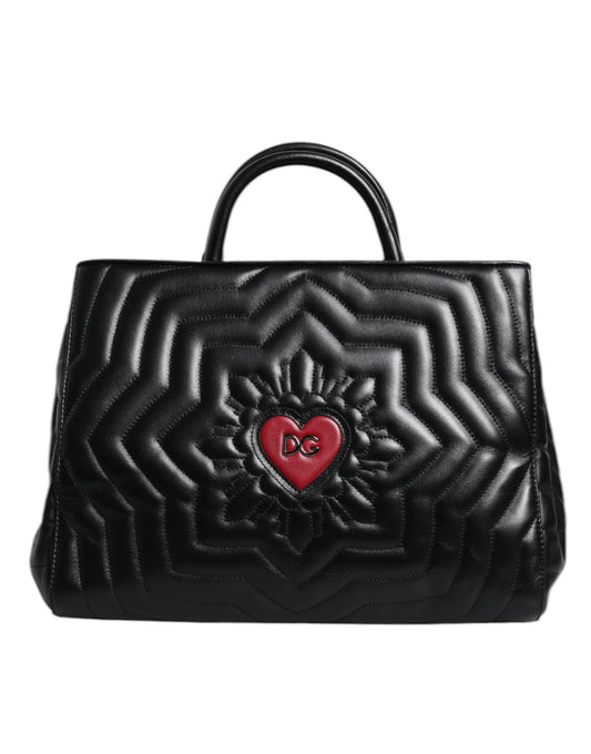 Black Logo Heart Quilted Crossbody Glam Tote Bag