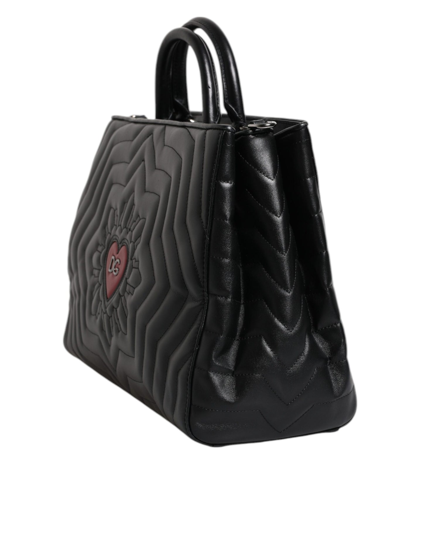 Black Logo Heart Quilted Crossbody Glam Tote Bag