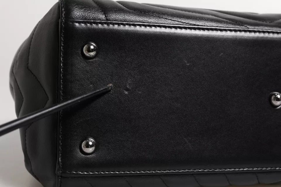 Black Logo Heart Quilted Crossbody Glam Tote Bag