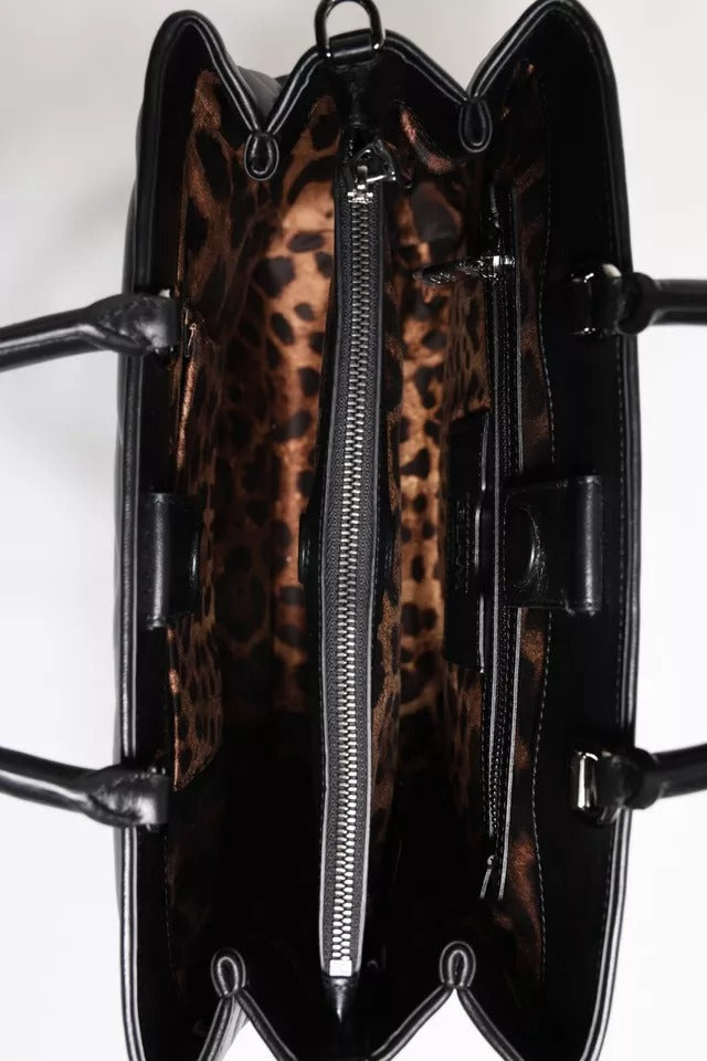 Black Logo Heart Quilted Crossbody Glam Tote Bag