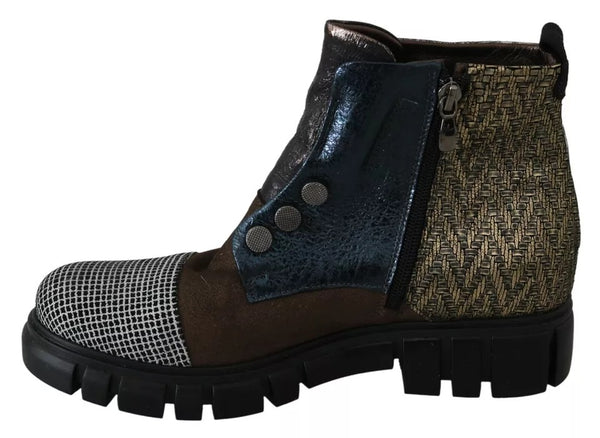 EBARRITO Multicolor Leather Suede Zipper Ankle Boots Shoes