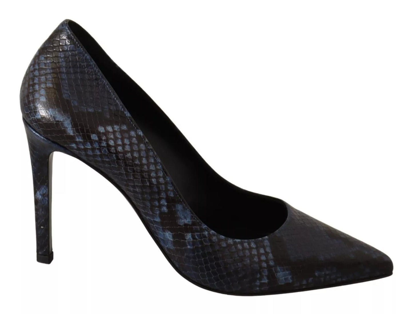 Black Snake Skin Leather Stiletto High Heels Pumps Shoes