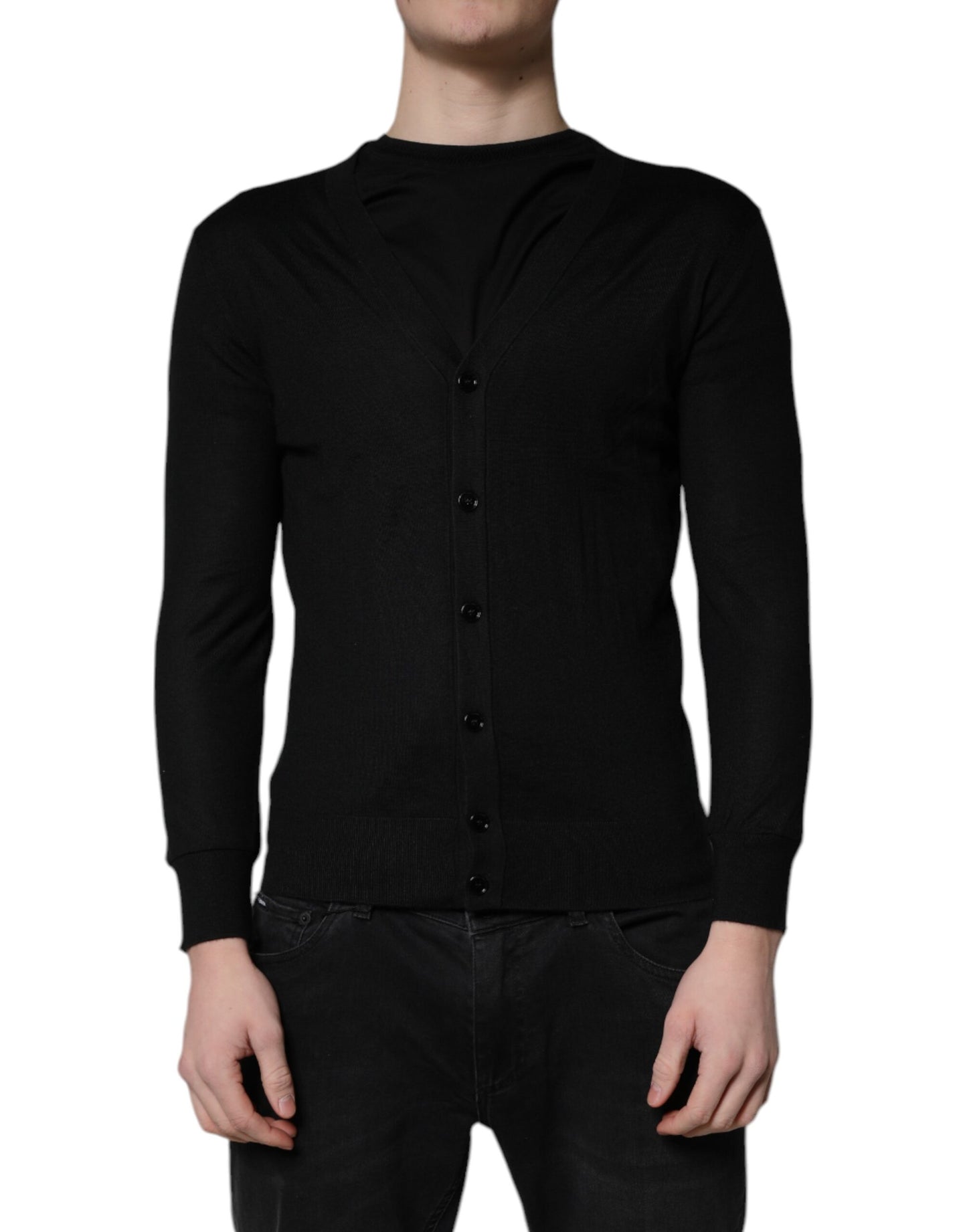 Black Cashmere Button Down Cardigan Sweater