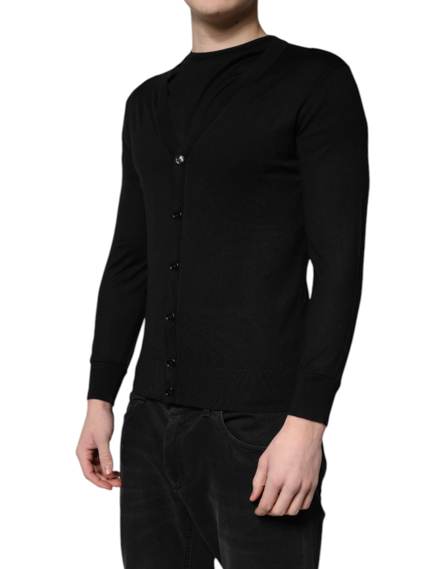 Black Cashmere Button Down Cardigan Sweater