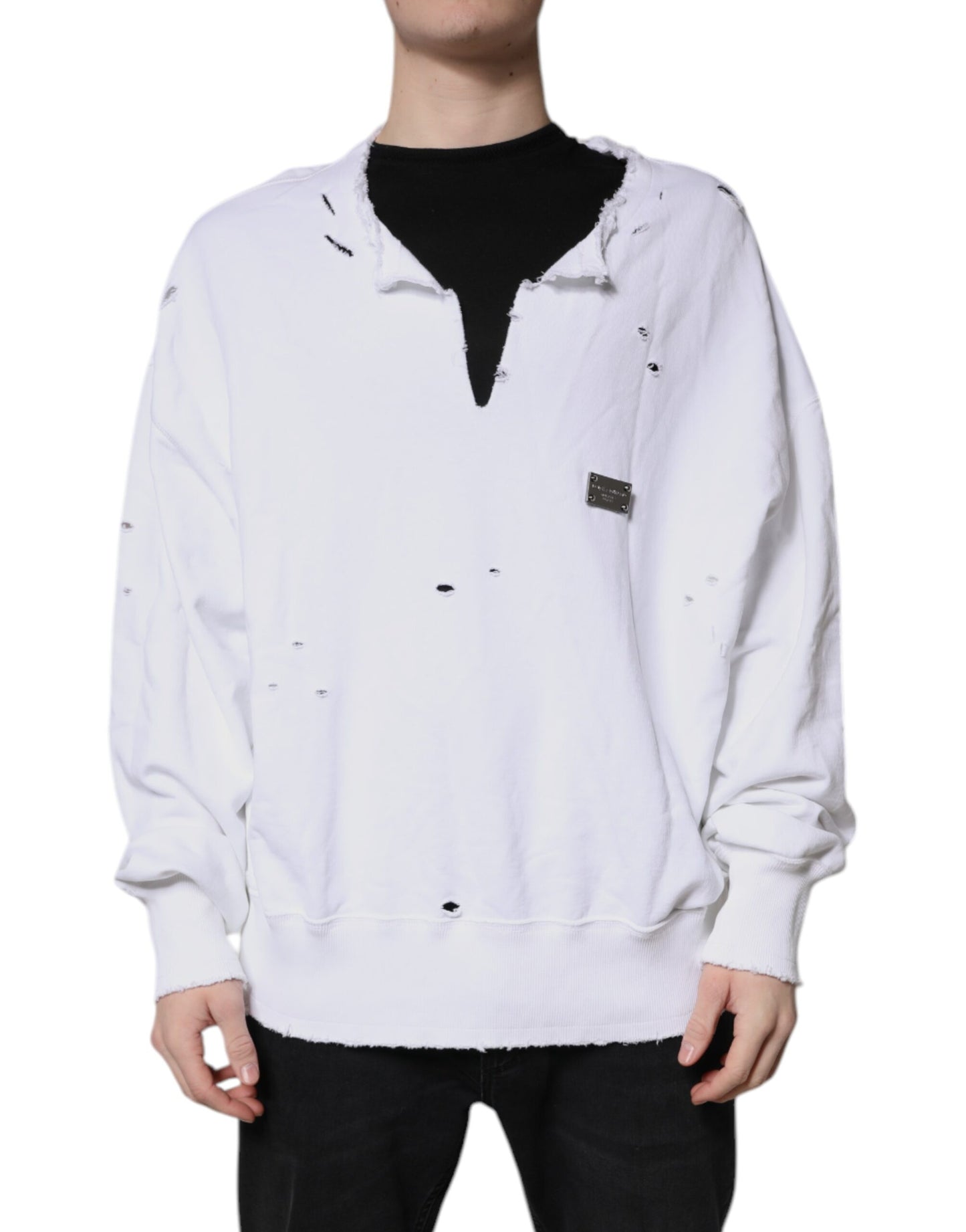 White Cotton Men Pullover Sweatshirt Sweater