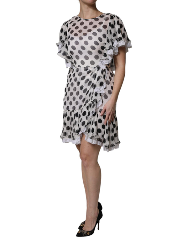 Dolce & Gabbana White Polka Dotted Silk Blend A-line Dress