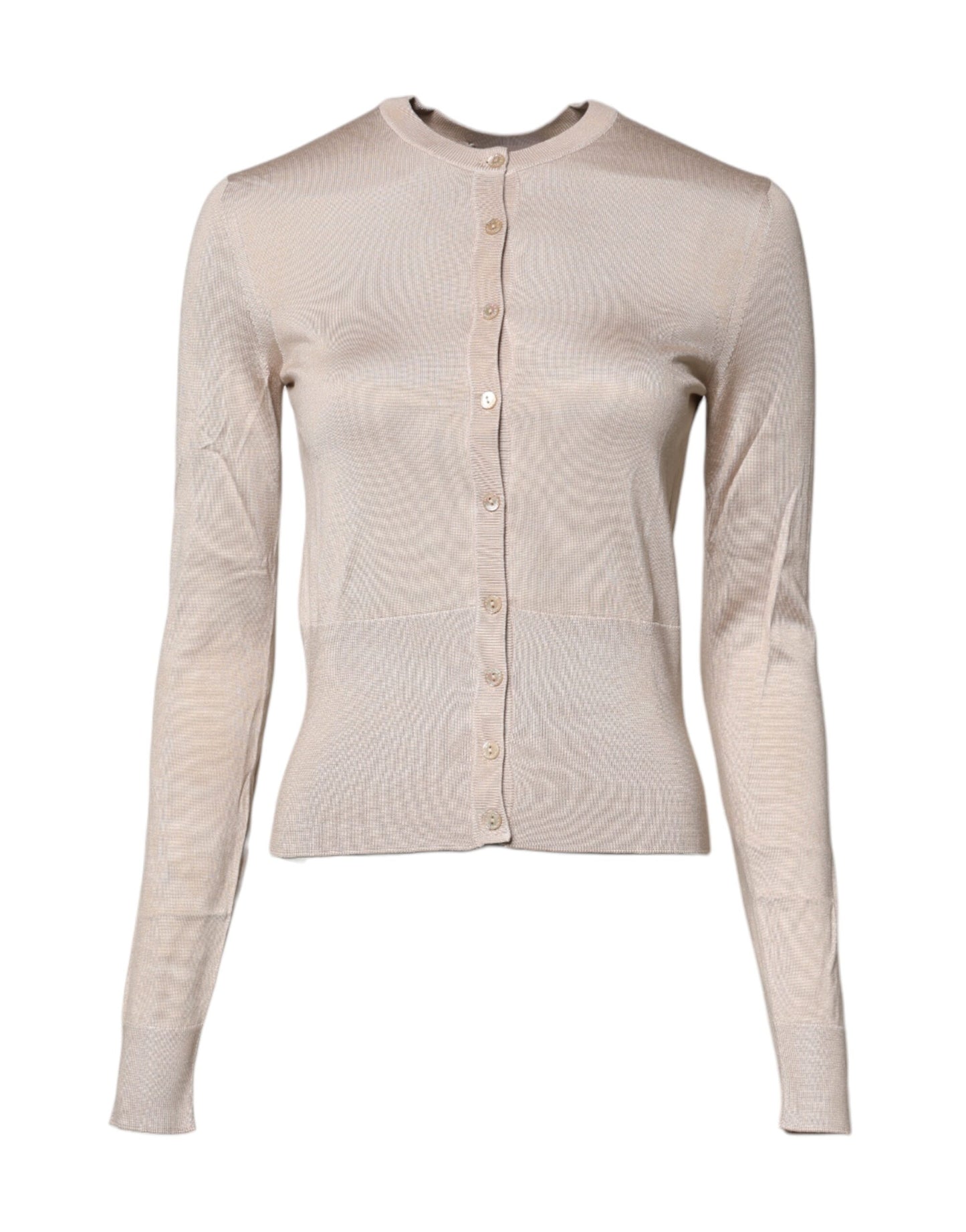 Beige Silk Button Down Cardigan Sweater