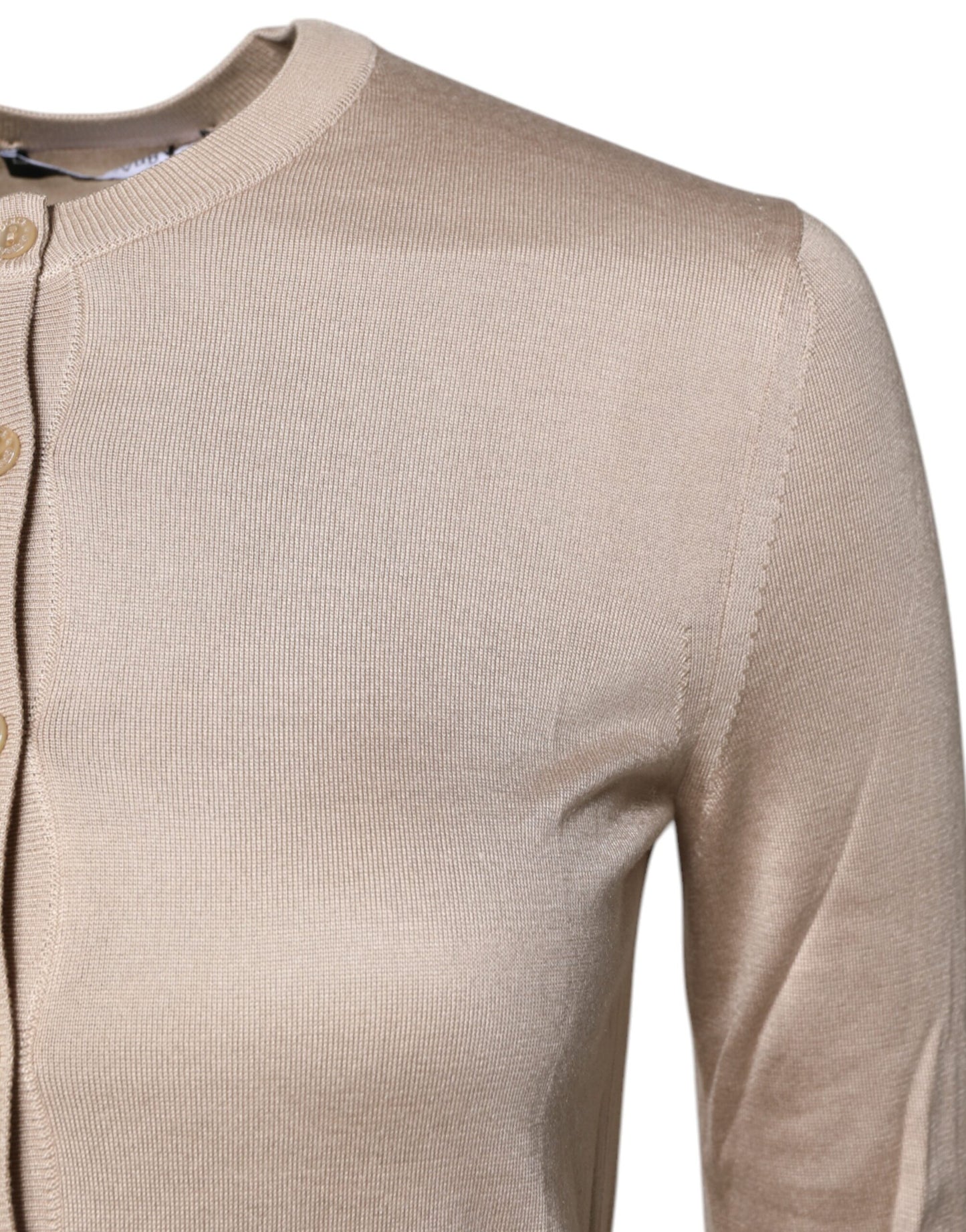 Beige Silk Button Down Cardigan Sweater