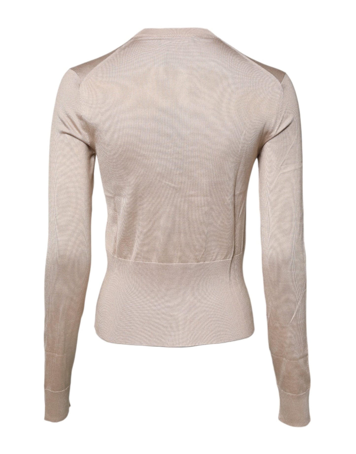 Beige Silk Button Down Cardigan Sweater