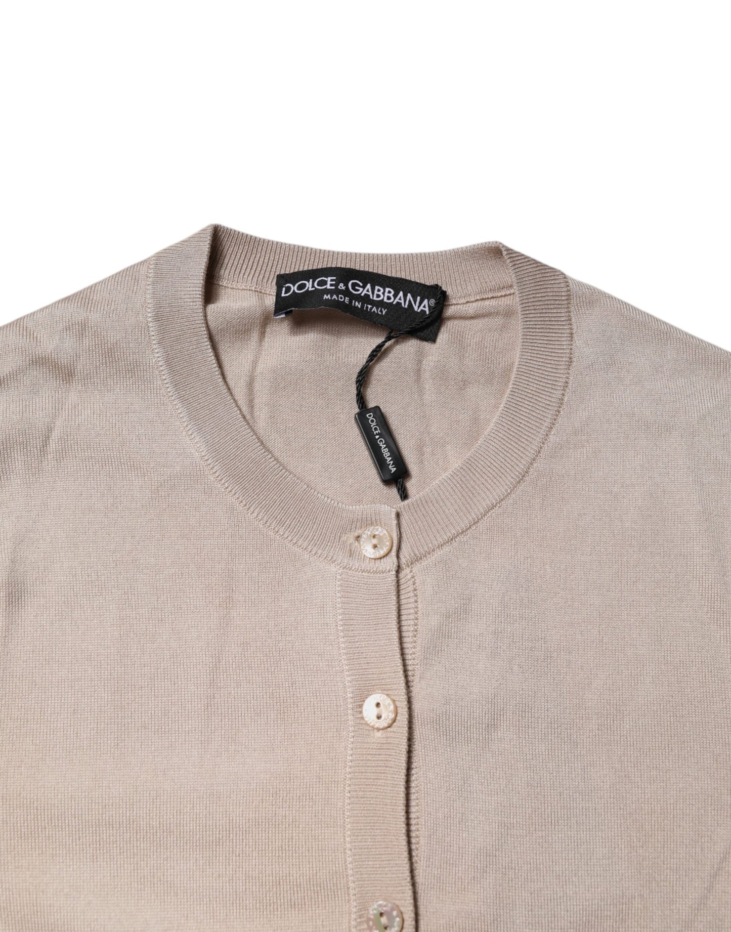 Beige Silk Button Down Cardigan Sweater