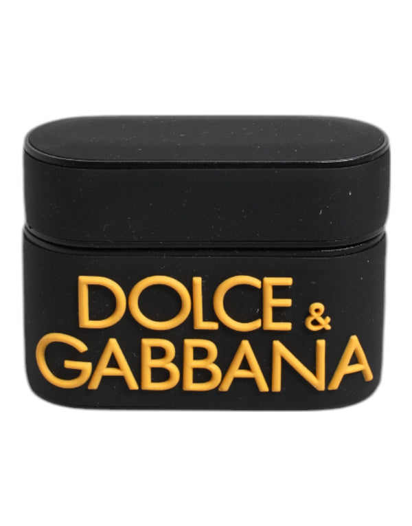 Dolce & Gabbana Black Yellow Silicone Embossed Logo Airpods Case