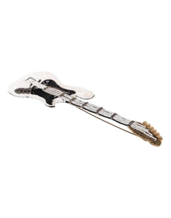 Dolce & Gabbana Gold Brass Logo Beaded Guitar Pin Brooch