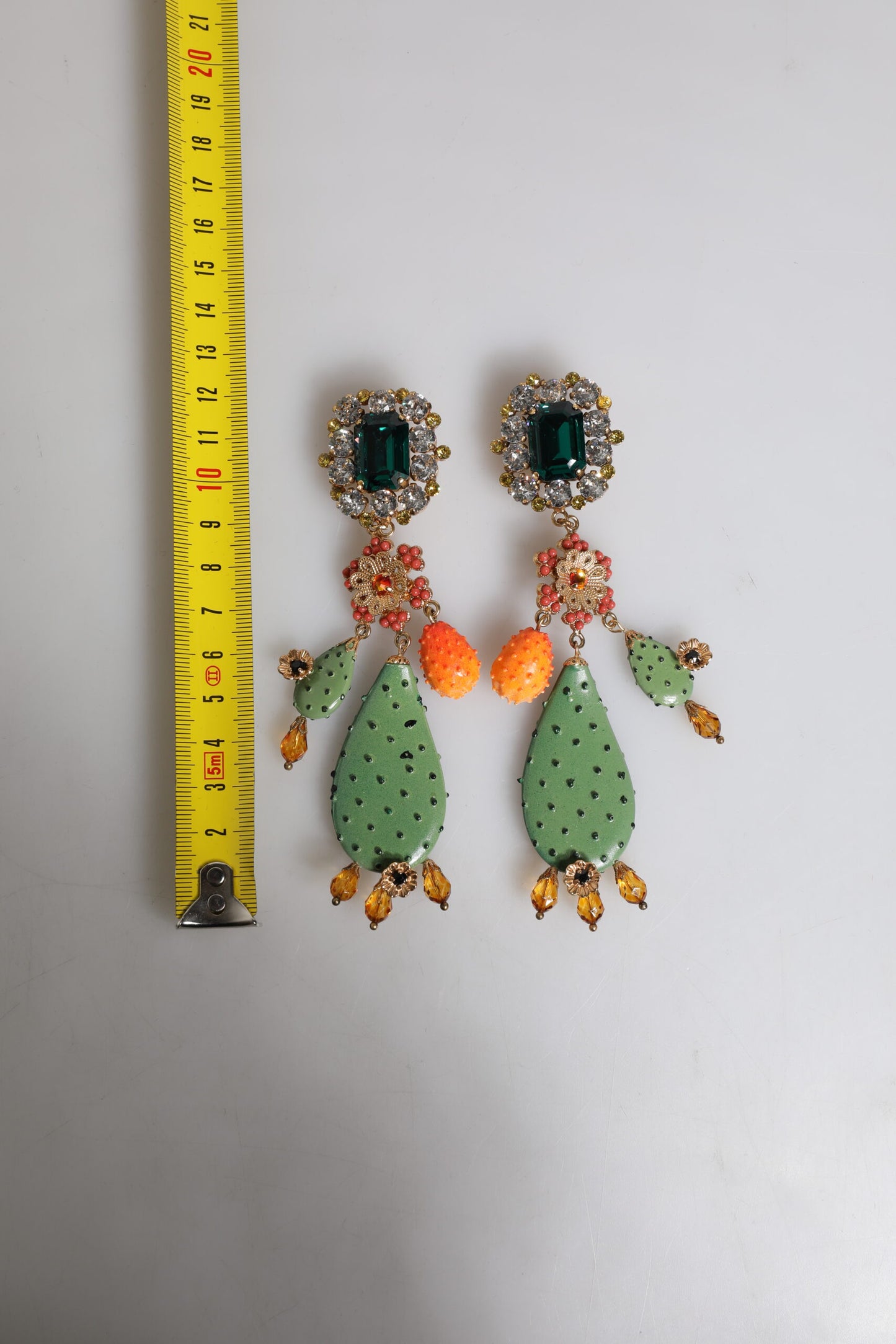 Green Cactus Crystal Clip On Dangling Jewelry Earrings