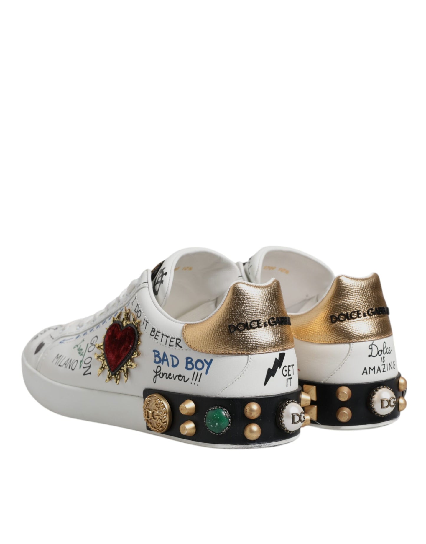 White Sacred Heart Patch Sneakers Shoes