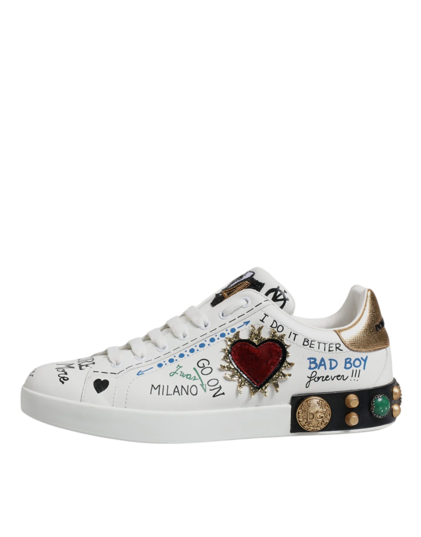 White Sacred Heart Patch Sneakers Shoes