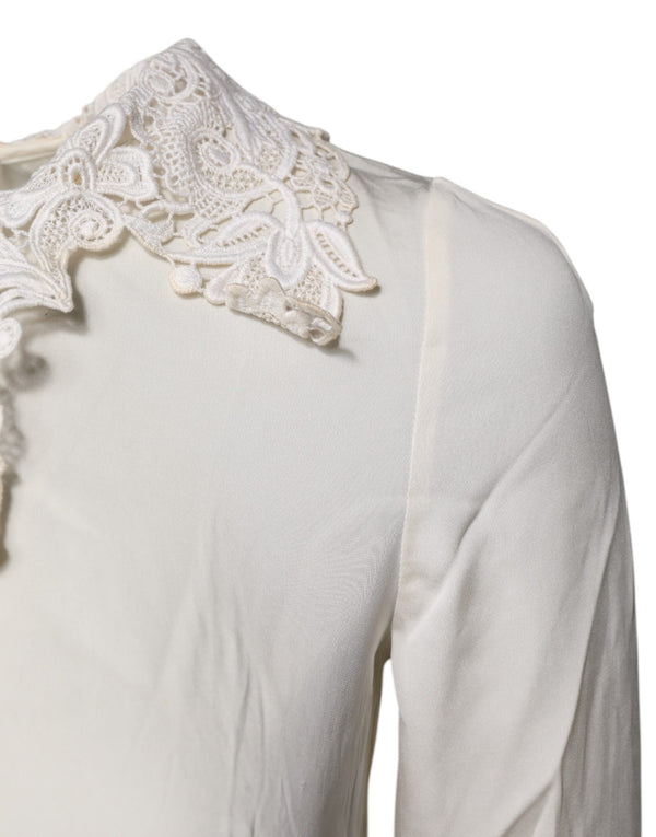 Dolce & Gabbana Cream Floral Lace Long Sleeves Blouse Top