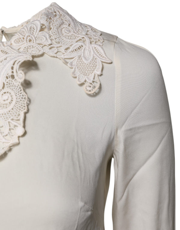 Dolce & Gabbana Cream Floral Lace Long Sleeves Blouse Top