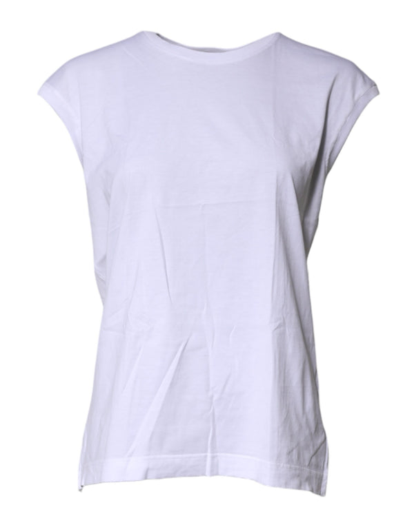 Dolce & Gabbana White Cotton Sleeveless Round Neck Tank Top