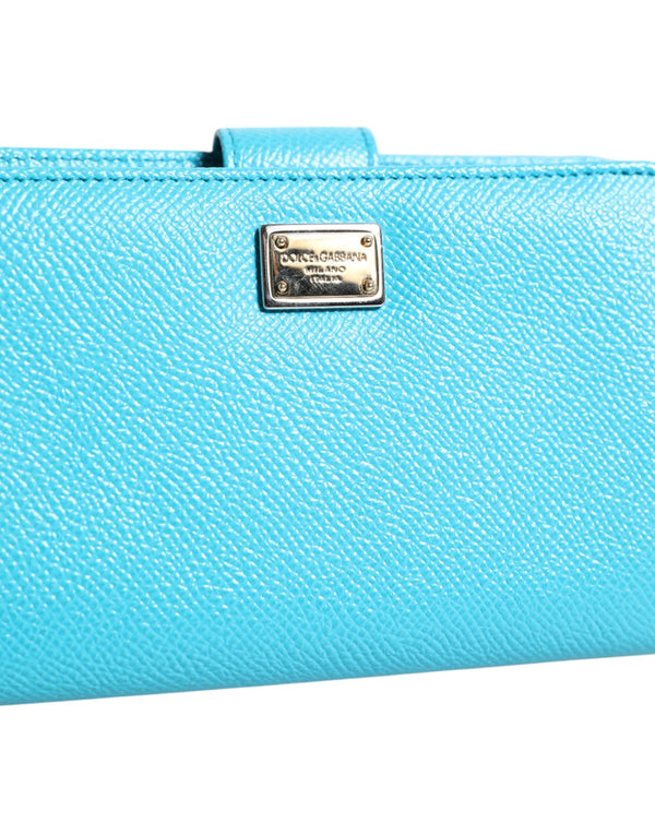 Dolce & Gabbana Light Blue Leather Bifold Continental Clutch Wallet